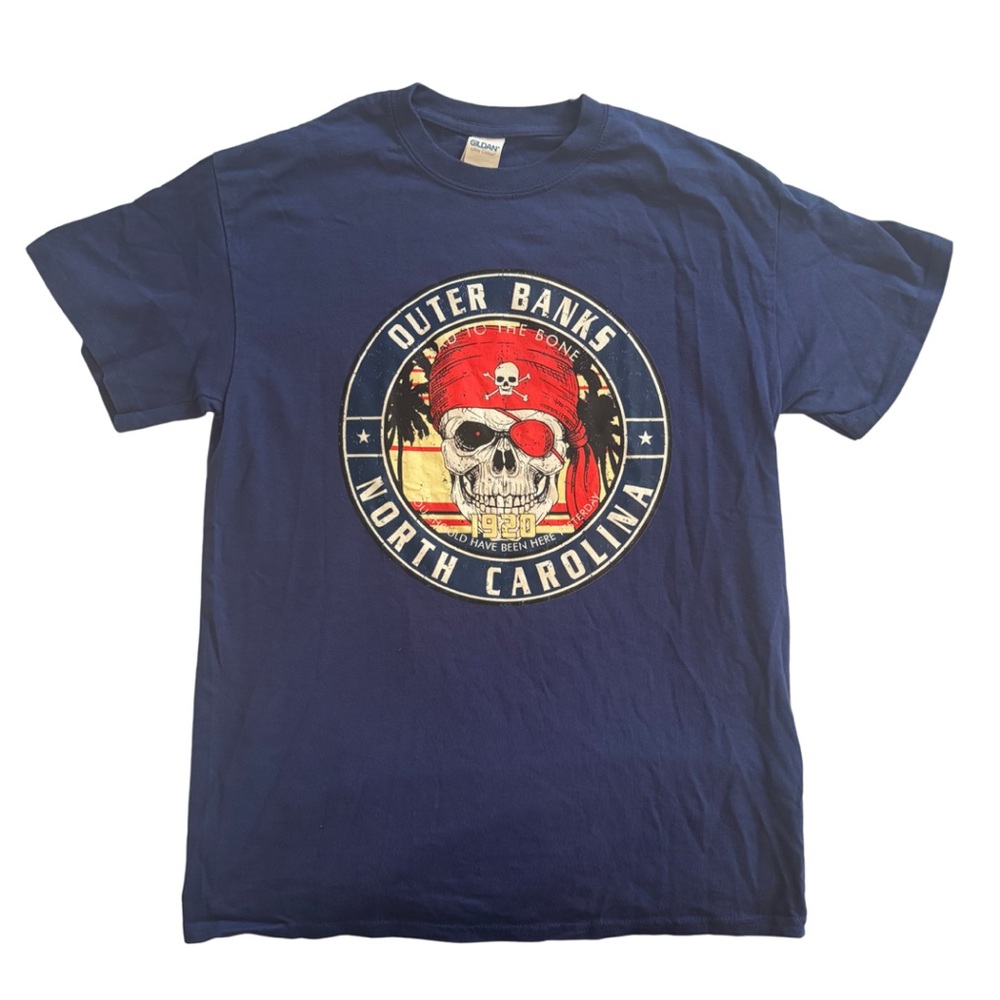 Gildan Ultra Cotton Outer Banks NC Bad To the Bone Skull Graphic Tee.